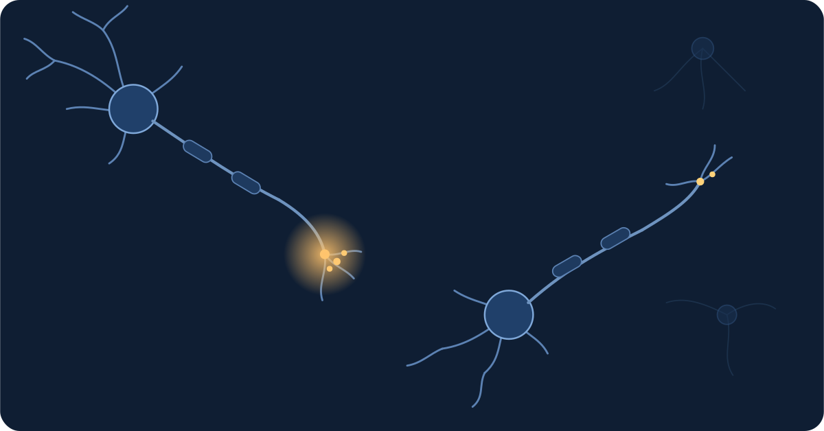 Ilustración de dos neuronas conectándose en una sinapsis, representando la activación química ante el reconocimiento laboral