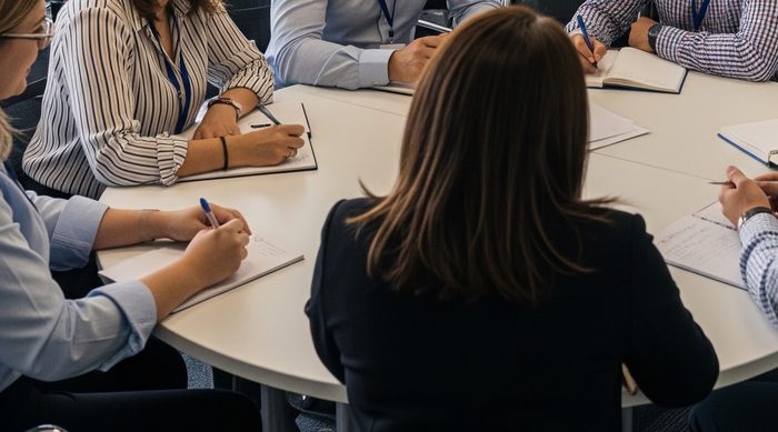 Grupo de alumnos en una formación de psicología aplicada